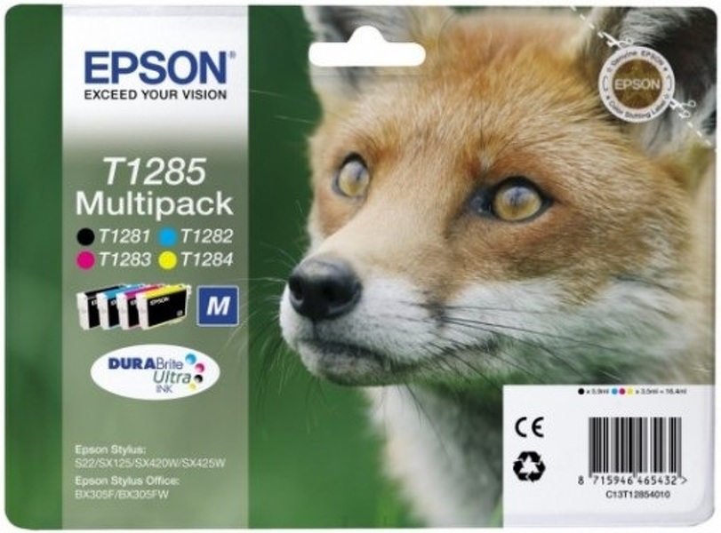 Zdjęcie produktu: Zestaw Tuszy Epson T1285 C13T12854010 Multipack(C+M+Y+B) Lis 3x3,5+5,9=16,4ml
