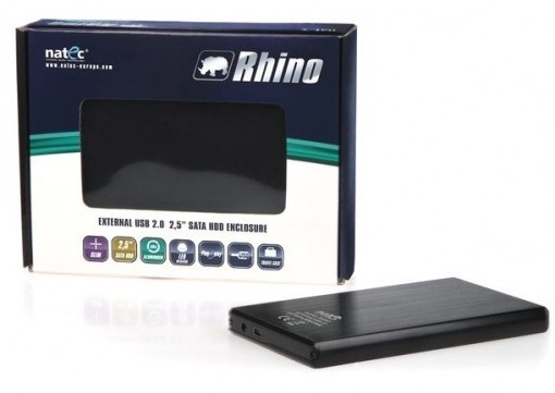 Natec Rhino Black - aluminiowa kieszeń na dysk SATA 2.5" USB 2.0, NKZ-0275