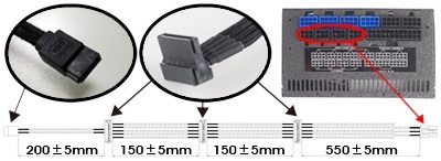 SilverStone PP06 (SST-PP06B-3SATA80M) 6pin to SATA & Slimline SATA 300+150+150+200mm Individually Sleeved Modular Cable, black