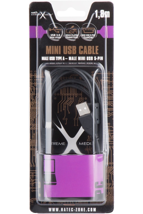 Zdjęcie produktu: Natec Extreme Media NKA-0432 - kabel USB Mini 2.0 AM-BM5P 1.8m z dławikiem ferrytowym