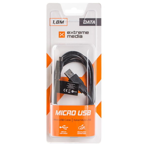 Zdjęcie produktu: Natec Extreme Media NKA-0428 - czarny kabel Micro USB 2.0 AM-MBM5P 1.8M