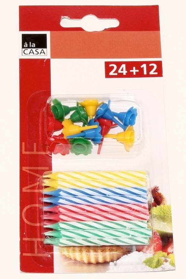 Zdjęcie produktu: Świeczki urodzinowe, 24 świeczki 12 uchwytów a'la Casa Zdjęcie produktu: Świeczki urodzinowe, 24 świeczki 12 uchwytów a'la Casa