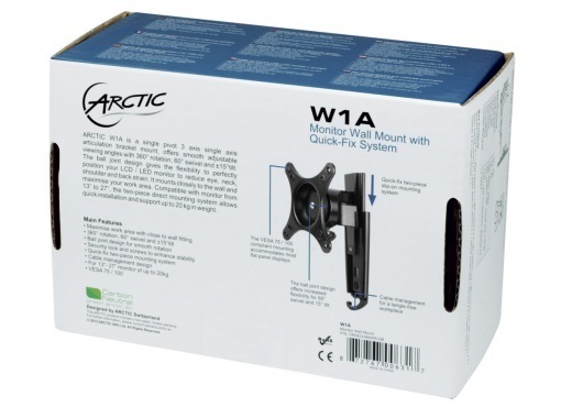 Arctic W1A Black - naścienny uchwyt do monitora 13" - 30" z technologią Quick-Fix