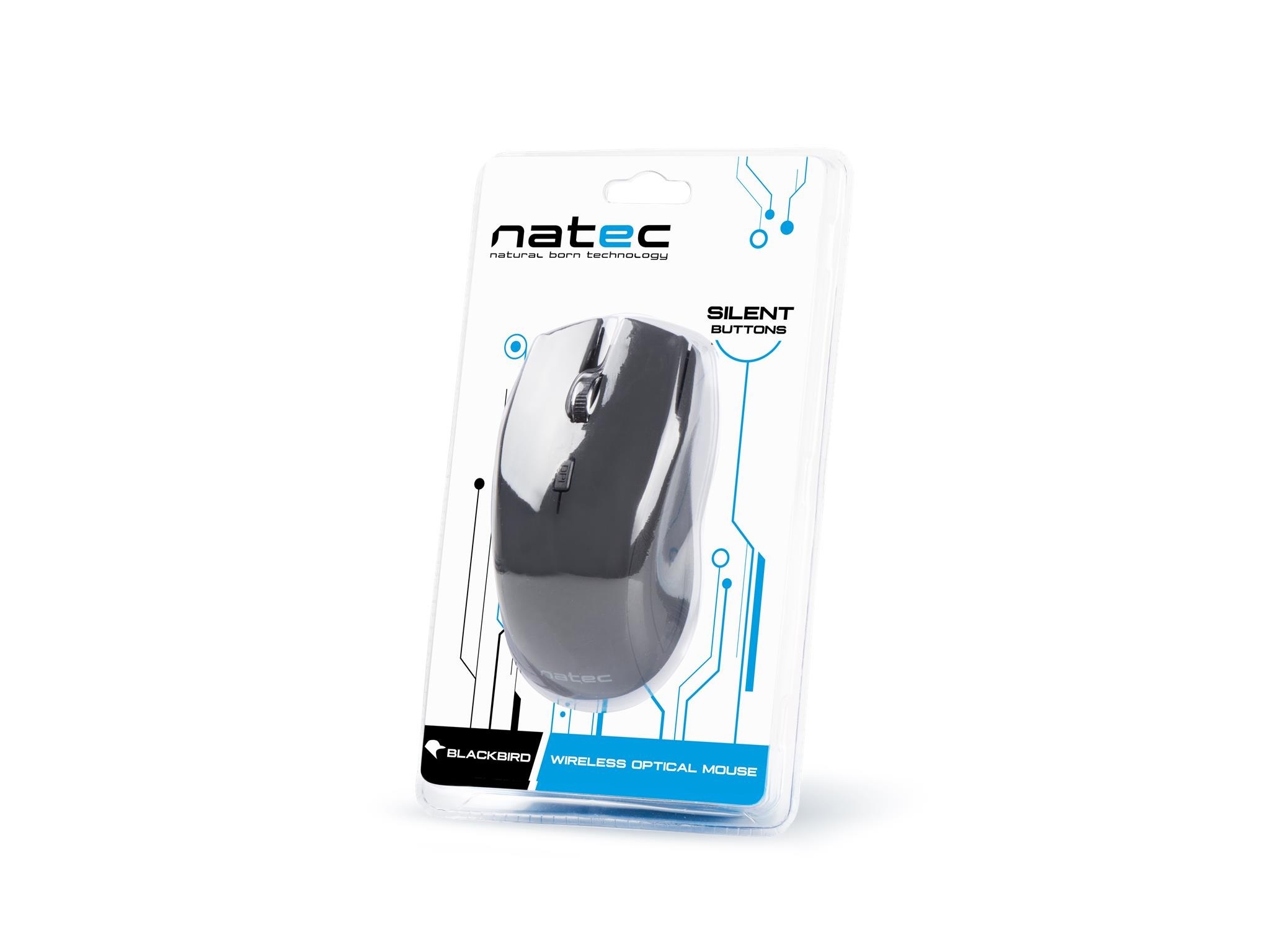 Cicha mysz Natec Blackbird Silent Black Wireless Nano 2.4Ghz, Bezklikowa bezprzewodowa, NMY-0589