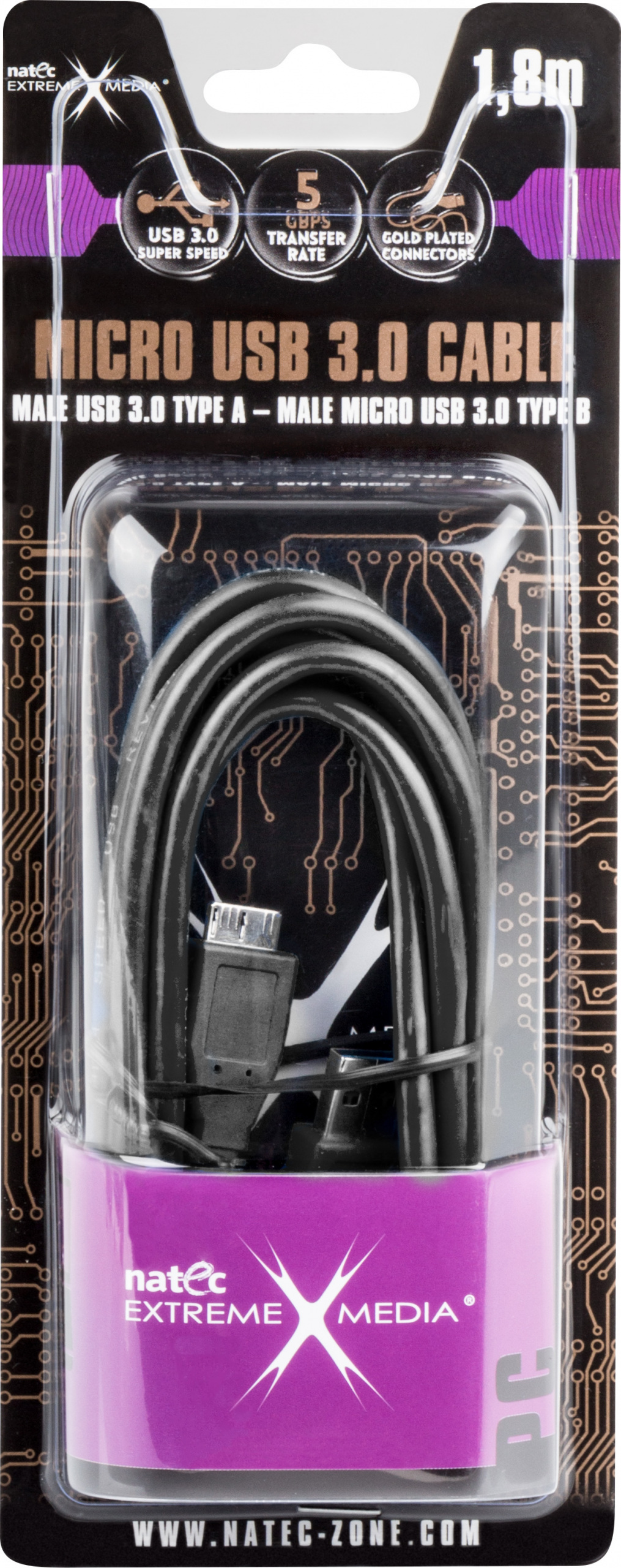 Natec Extreme Media NKA-0638 - kabel USB 3.0 AM-Micro 1.8m