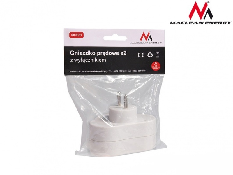 Zdjęcie produktu: Maclean MCE31, podwójne gniazdko prądowe z wyłącznikiem
