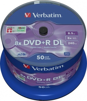 Miniatura produktu: Verbatim DVD+R 8,5GB x8 50szt Miniatura produktu: Verbatim DVD+R 8,5GB x8 50szt