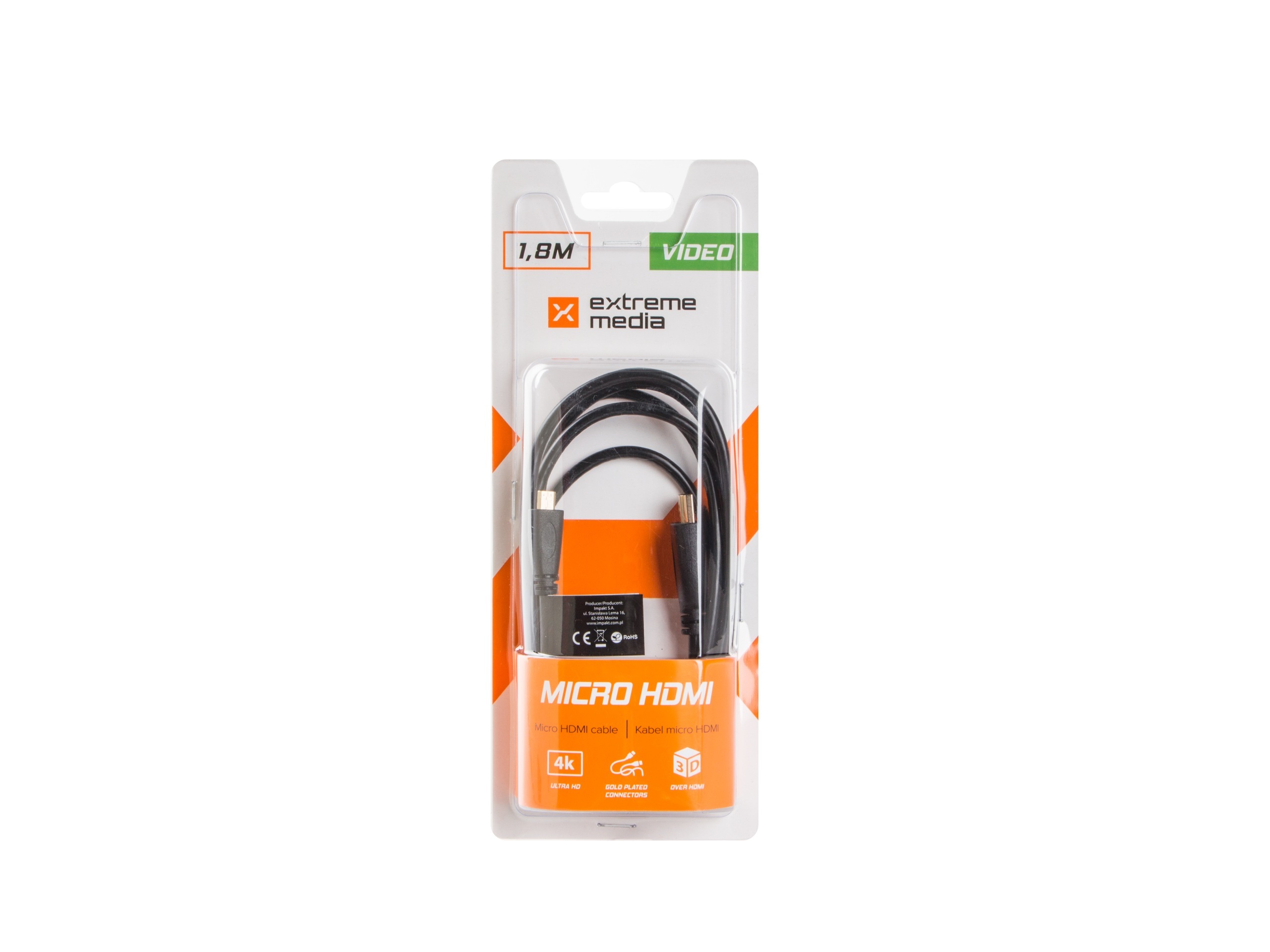 Natec Extreme Media NKA-0652 - kabel HDMI - HDMI Micro 1,8M (A-D) v1.4 Natec Extreme Media NKA-0652 - kabel HDMI - HDMI Micro 1,8M (A-D) v1.4