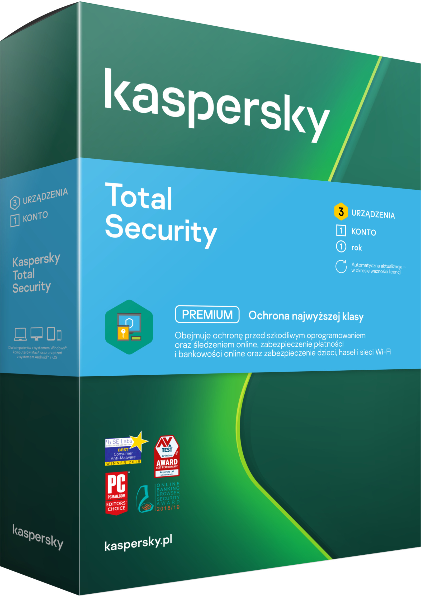 Kaspersky Total Security multi-device na 3 stanowiska, 12 miesięcy Kaspersky Total Security multi-device na 3 stanowiska, 12 miesięcy
