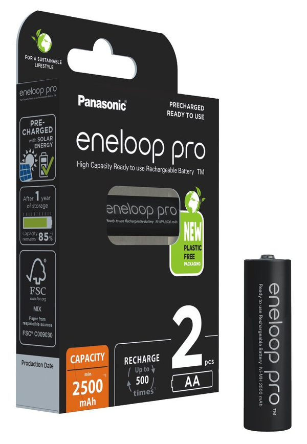 Zdjęcie produktu: Panasonic Eneloop Pro R6/AA 2500mAh - opak. 2 akumulatorki (BK-3HCDE/2BE)