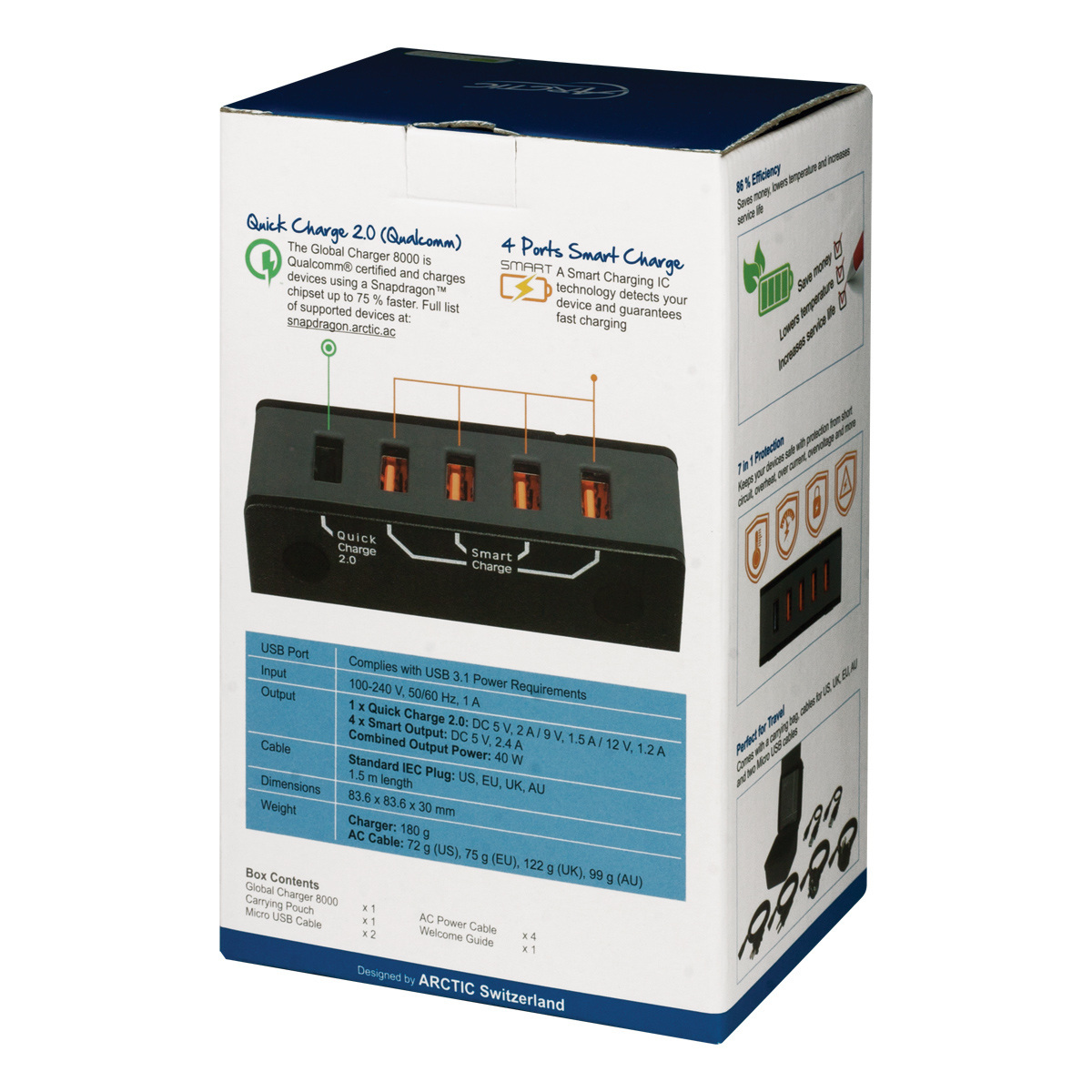 Zasilacz, ładowarka USB Arctic Global Charger 8000 5x USB (wtyczki EU, UK, US)