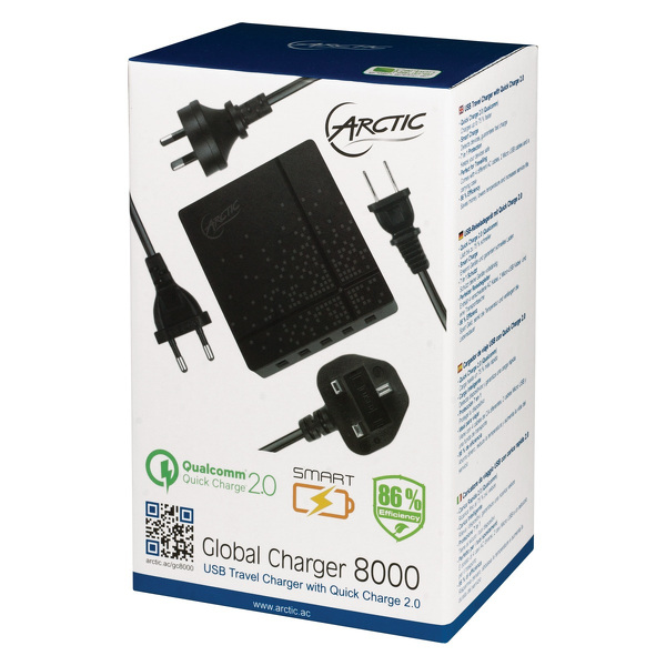 Zdjęcie produktu: Zasilacz, ładowarka USB Arctic Global Charger 8000 5x USB (wtyczki EU, UK, US)