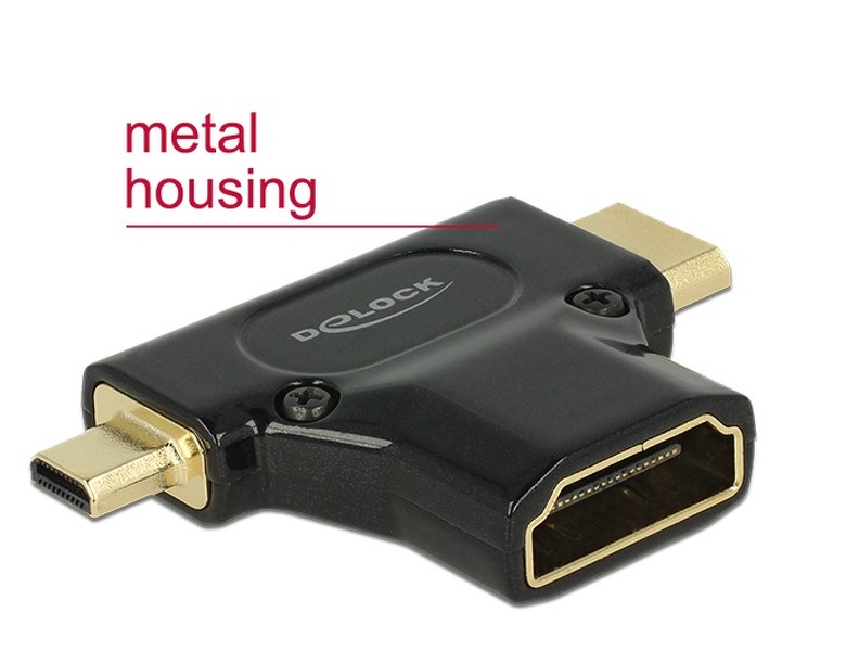 Zdjęcie produktu: Delock 65666, adapter HDMI-A(F) do HDMI-C + HDMI-D (M) High Speed Ethernet