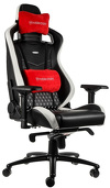Fotel noblechairs EPIC, naturalna skóra, czarny / biały, białe obszycie, czerwone poduszki