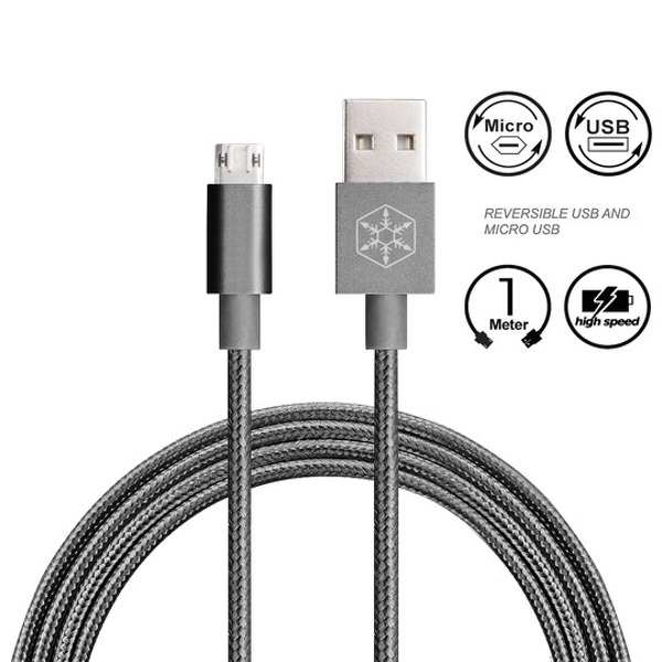 Zdjęcie produktu: SilverStone CPU01C (SST-CPU01C) obustronny USB-A do obustronnego Micro-B, grafitowy