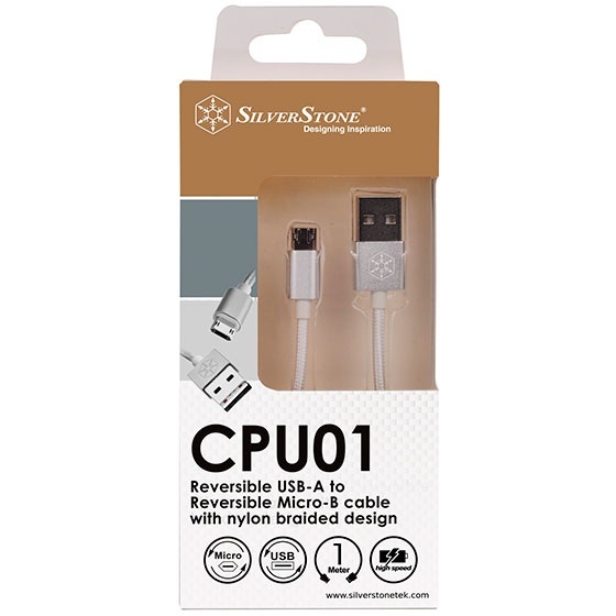 SilverStone CPU01S (SST-CPU01S) obustronny USB-A do obustronnego Micro-B, srebrny
