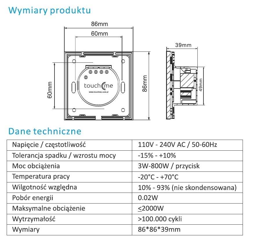Touchme TM613 Mechanizm dotykowy, dzwonek