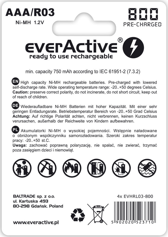 everActive R03/AAA 800mAh Silver line - opak. 4 akumulatorki - blister (EVHRL03-800)