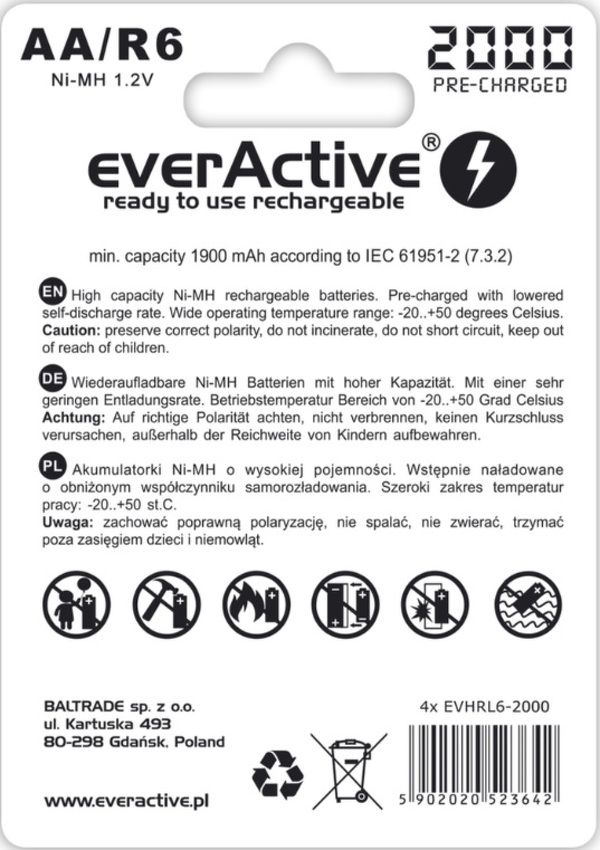 Zdjęcie produktu: everActive R6/AA 2000mAh 4 szt. EVHRL6-2000