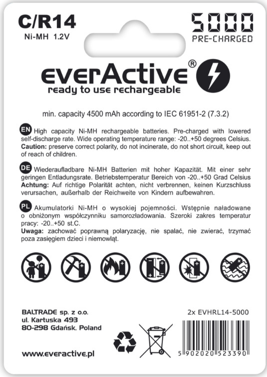 everActive R14/C Ni-MH 5000mAh EVHRL14-5000