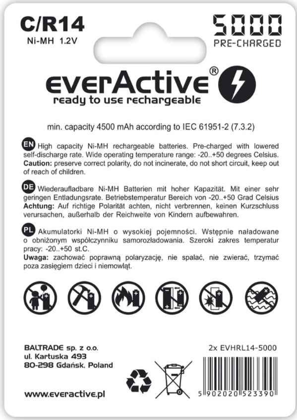 Zdjęcie produktu: everActive R14/C Ni-MH 5000mAh EVHRL14-5000