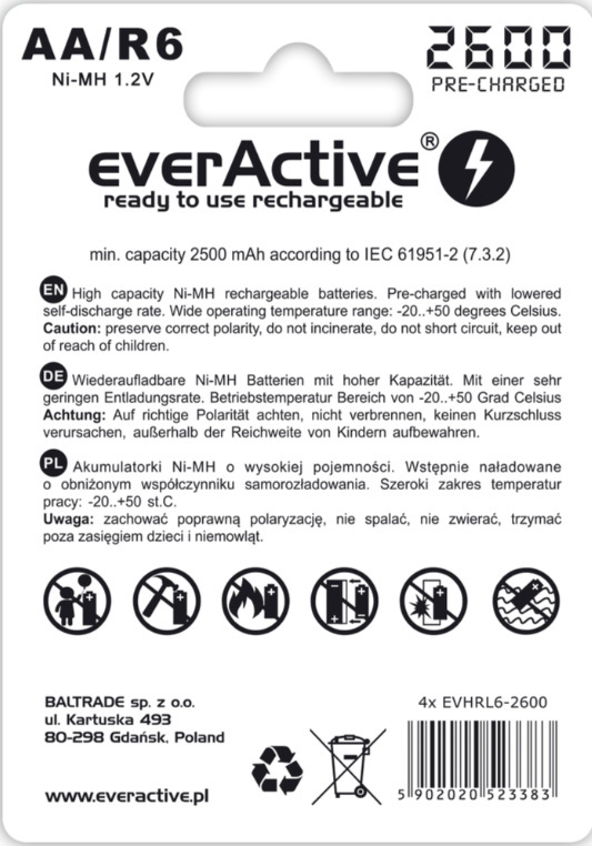 everActive R6/AA 2600mAh 4 szt. EVHRL6-2600
