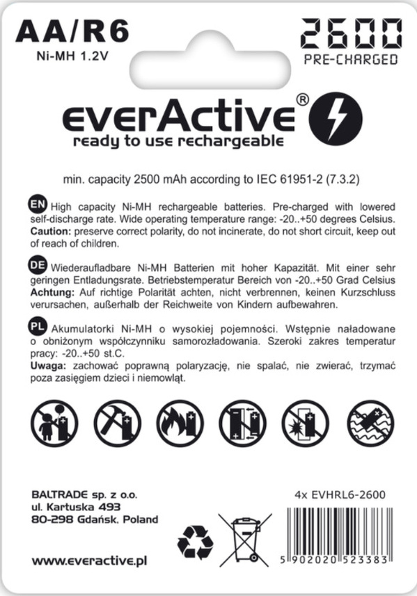 Zdjęcie produktu: everActive R6/AA 2600mAh 4 szt. EVHRL6-2600