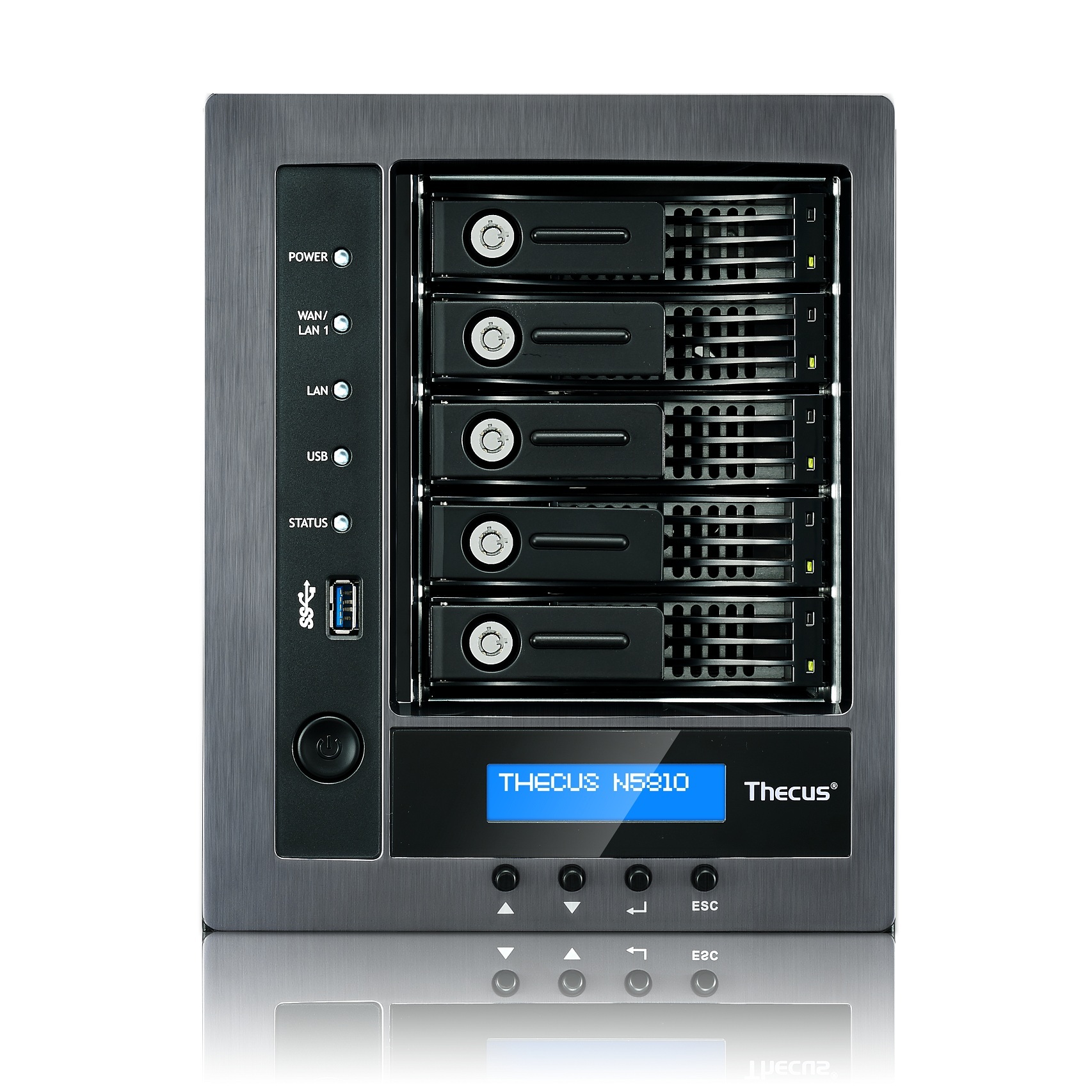 Serwer plików Thecus N5810, 5-bay, Intel  Celeron J1900 2.0GHz Quad-Core(, turbo 2.41GHz), 4GB DDR3 SDRAM , USB 3.0 x 3 , HDMI x 1.Lanx5
