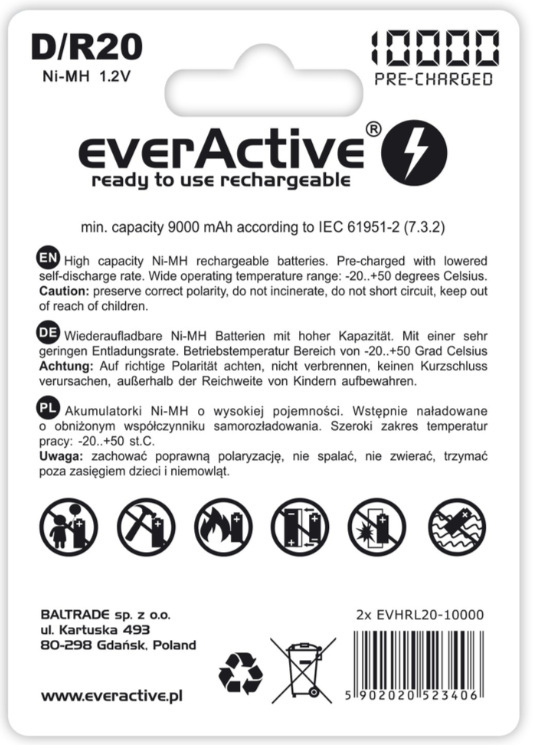 everActive R20/D Ni-MH 10000 mAh