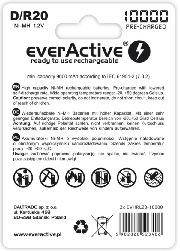 Zdjęcie produktu: everActive R20/D Ni-MH 10000 mAh