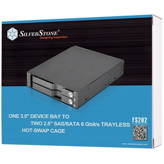 Silverstone FS202B zatoka 3.5" mieszcząca 2x 2.5" SAS/SATA 6.0 Gbit, trayless, hot-swap (SST-FS202B)