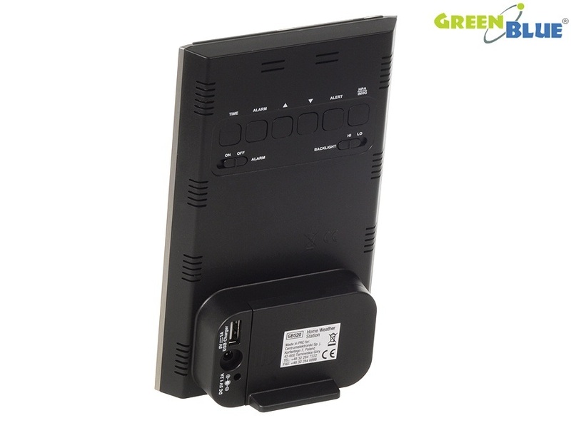 Zdjęcie produktu: Stacja pogody GreenBlue GB520 black, czarna bezprzewodowa DCF, ciśnienie, fazy księżyca, ładowarka USB