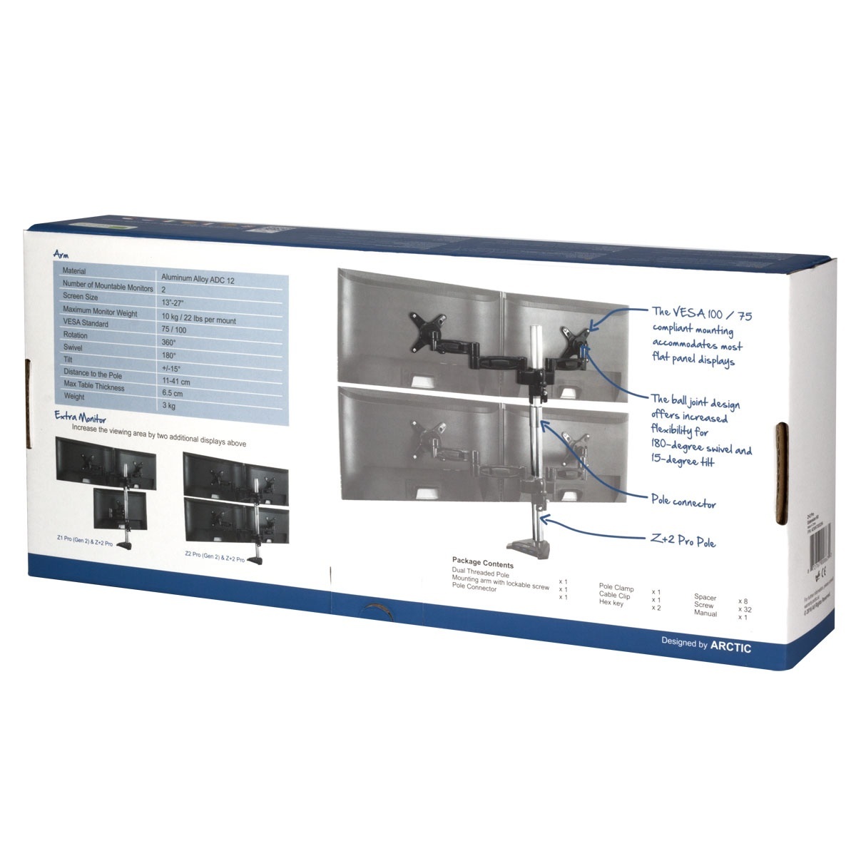 Arctic Z+2 Pro - mocowanie dwóch dodatkowych monitorów dla Z1 Pro (Gen 2) i Z2 Pro (Gen 2)