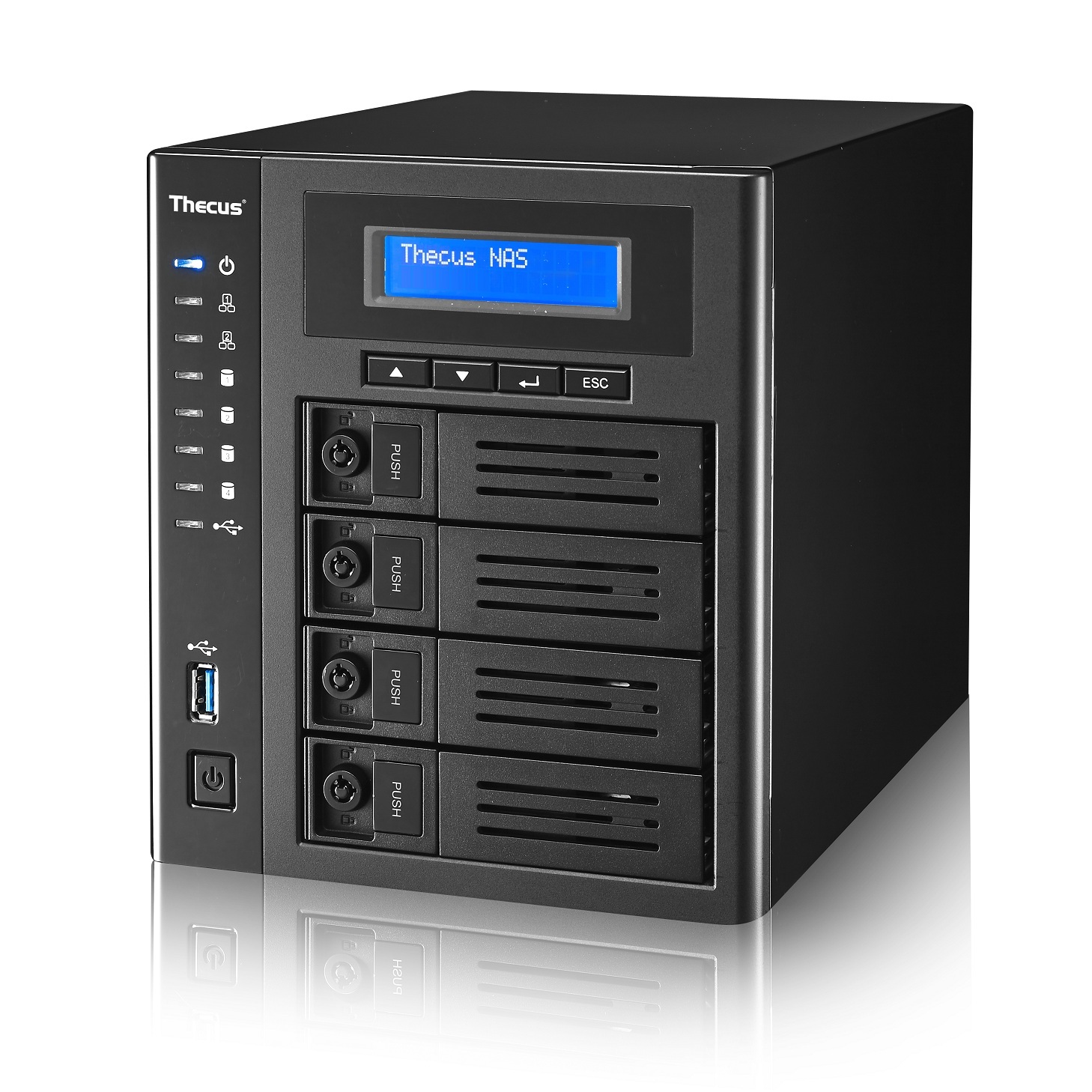 Serwer plików Thecus N4810, 4-bay,Intel Celeron N3160 (2.24GHz Quad Core), 4GB DDR3 SDRAM, USB 3.0 x 3. USB 3.0 type C x 1. HDMI x 1. SPDIF port x 1. LAN 1Gb x 2 Serwer plików Thecus N4810, 4-bay,Intel Celeron N3160 (2.24GHz Quad Core), 4GB DDR3 SDRAM, USB 3.0 x 3. USB 3.0 type C x 1. HDMI x 1. SPDIF port x 1. LAN 1Gb x 2