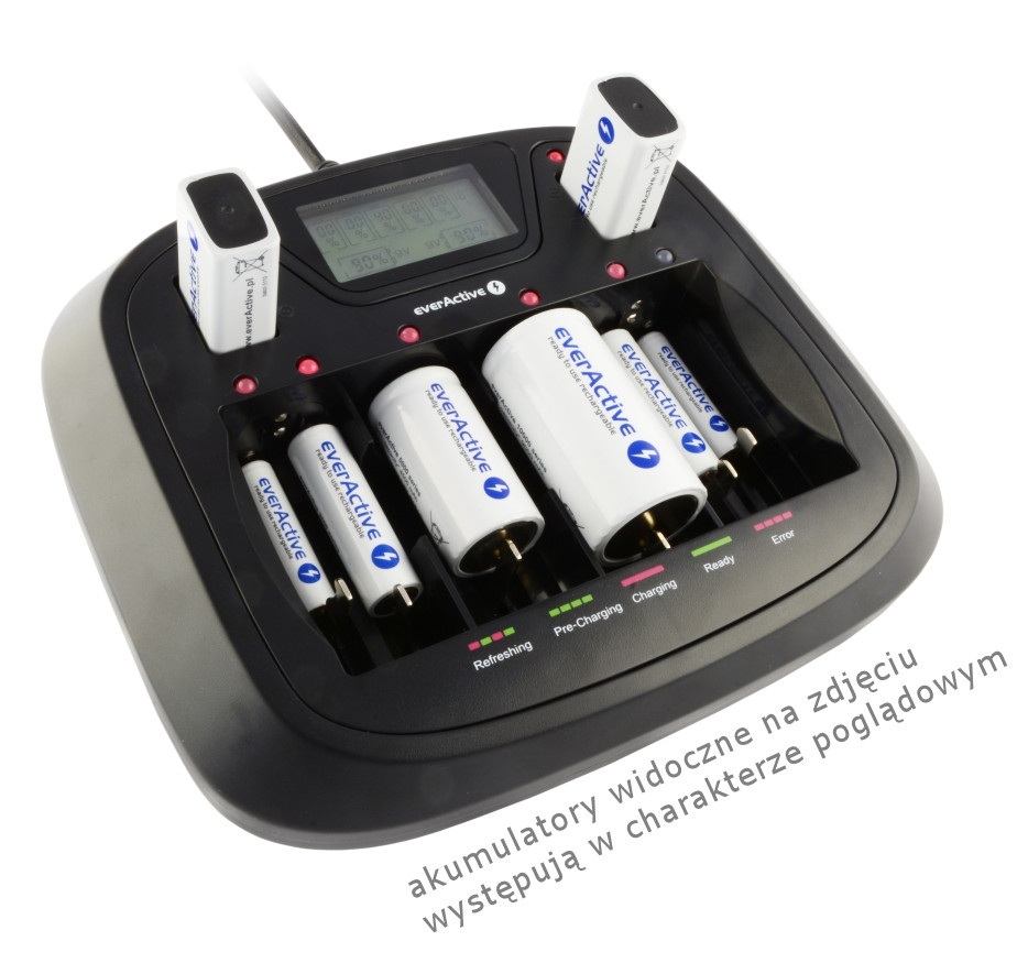 Ładowarka akumulatorków Ni-MH 8 niezależnych kanałów ładowania everActive NC-900U
