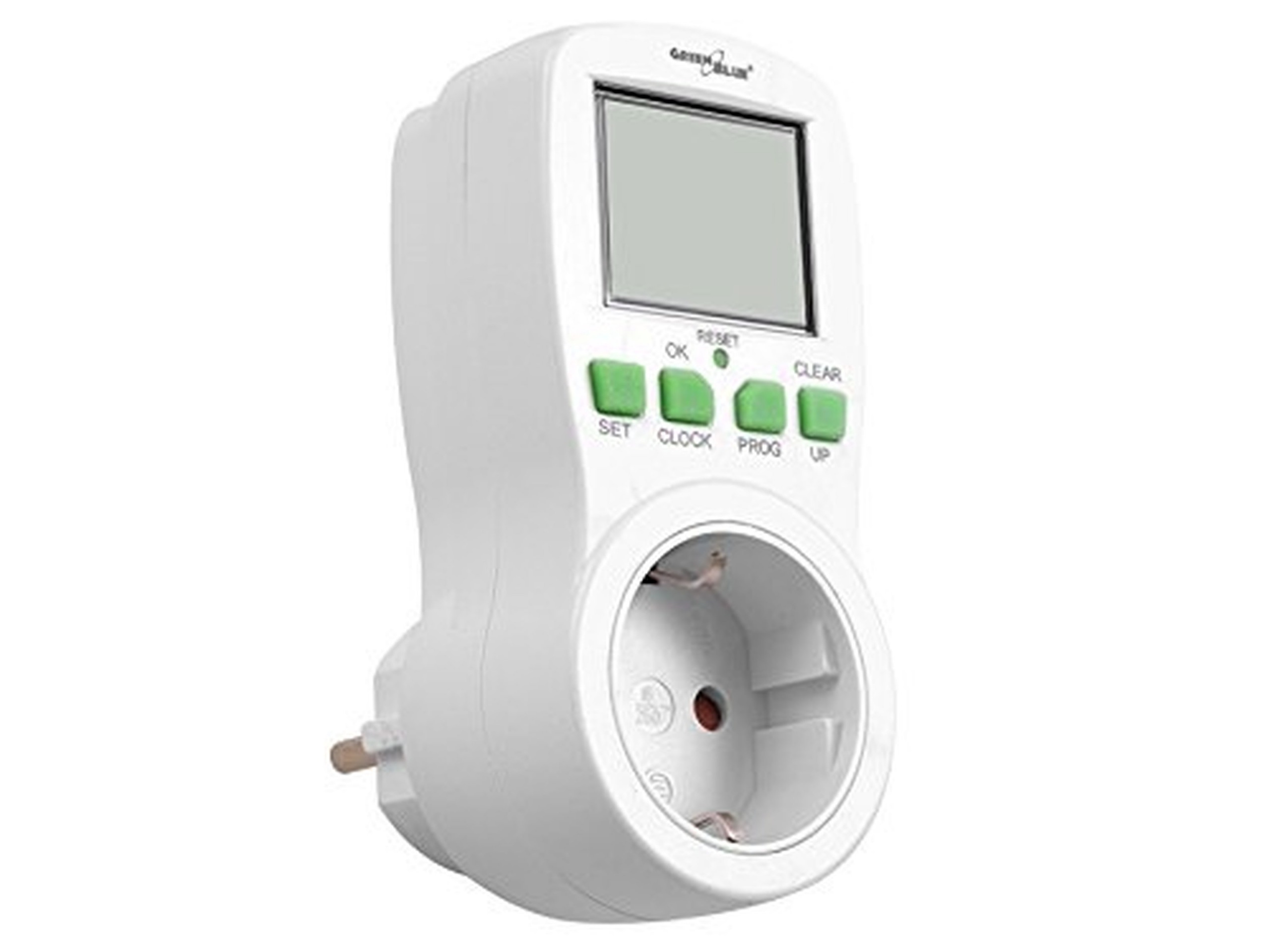 Włącznik czasowy GreenBlue GB107G, cyfrowy timer, 16 programów, max 240 programów, niemieckie gniazdo i wtyk