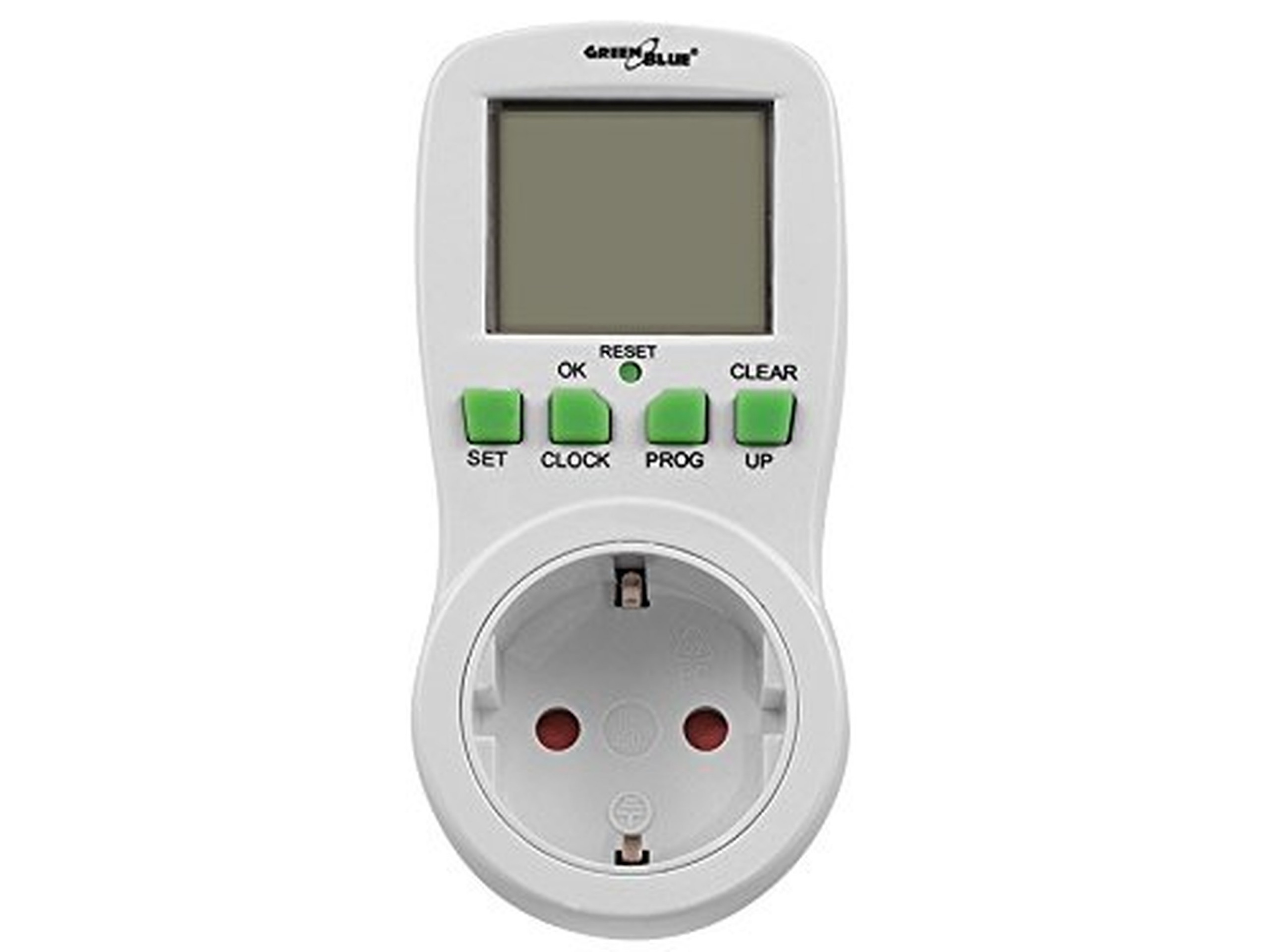 Włącznik czasowy GreenBlue GB107G, cyfrowy timer, 16 programów, max 240 programów, niemieckie gniazdo i wtyk