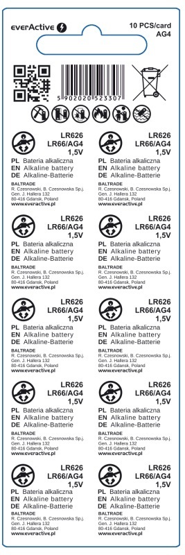 everActive Bateria Pastylkowa G4 LR626 LR66 Lithium Battery 1,5v 10szt