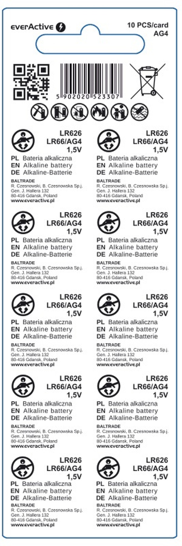 Zdjęcie produktu: everActive Bateria Pastylkowa G4 LR626 LR66 Lithium Battery 1,5v 10szt