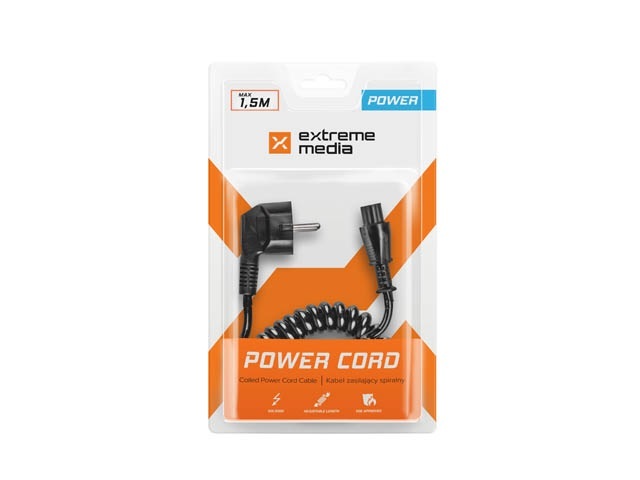 Natec Extreme Media kabel zasilający laptop (MIKI) IEC320 C5 VDE Spirala 0.5-1.5m