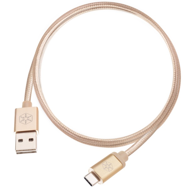 Zdjęcie produktu: Silverstone CPU04G-1000 (SST-CPU04G-1000) obustronny kabel USB Type-A do USB Type-C, 1.0m, pokryty nylonem, aluminiowa osłona, złoty
