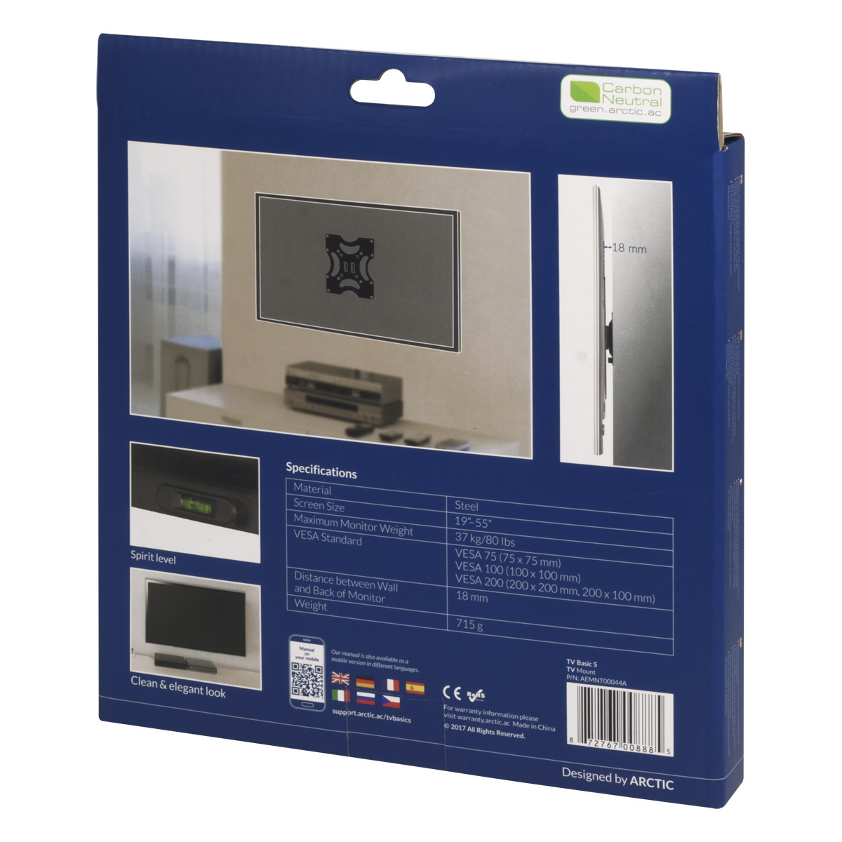 Arctic TV Basic S, uchwyt naścienny telewizorów od 19" do 55" Arctic TV Basic S, uchwyt naścienny telewizorów od 19" do 55"