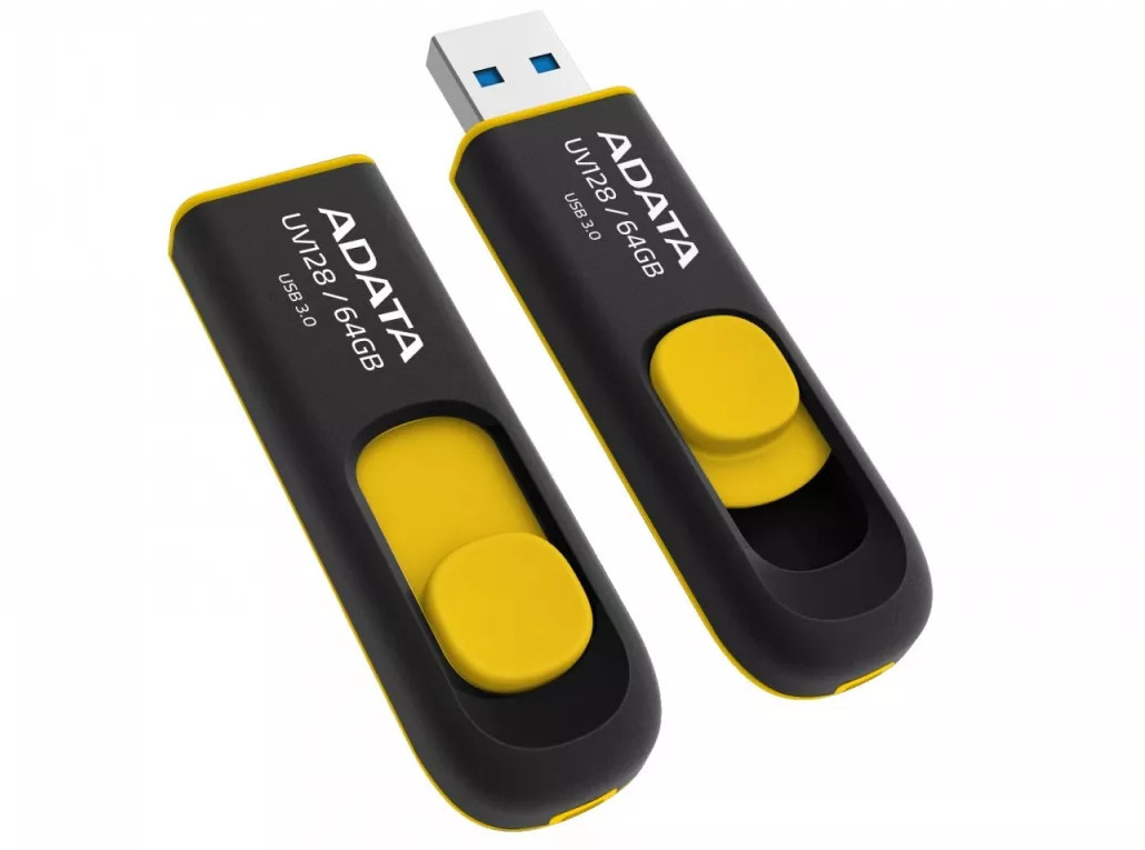 Pendrive Adata DashDrive UV128 64GB USB3.0 czarno - żółty 90MB / 40MB