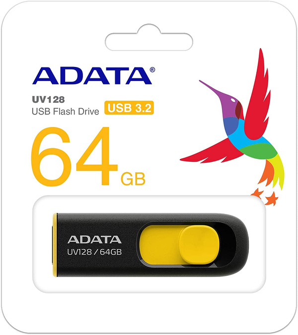 Zdjęcie produktu: Pendrive Adata DashDrive UV128 64GB USB3.0 czarno - żółty 90MB / 40MB