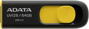 Miniatura zdjęcia: Pendrive Adata DashDrive UV128 64GB USB3.0 czarno - żółty 90MB / 40MB