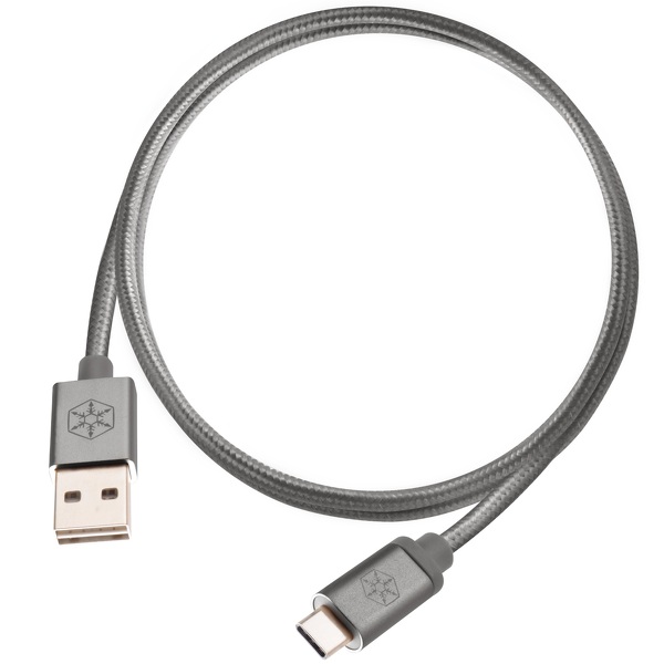 Zdjęcie produktu: Silverstone CPU04C-1000 (SST-CPU04C-1000) obustronny kabel USB Type-A do USB Type-C, 1.0m, pokryty nylonem, aluminiowa osłona, szary