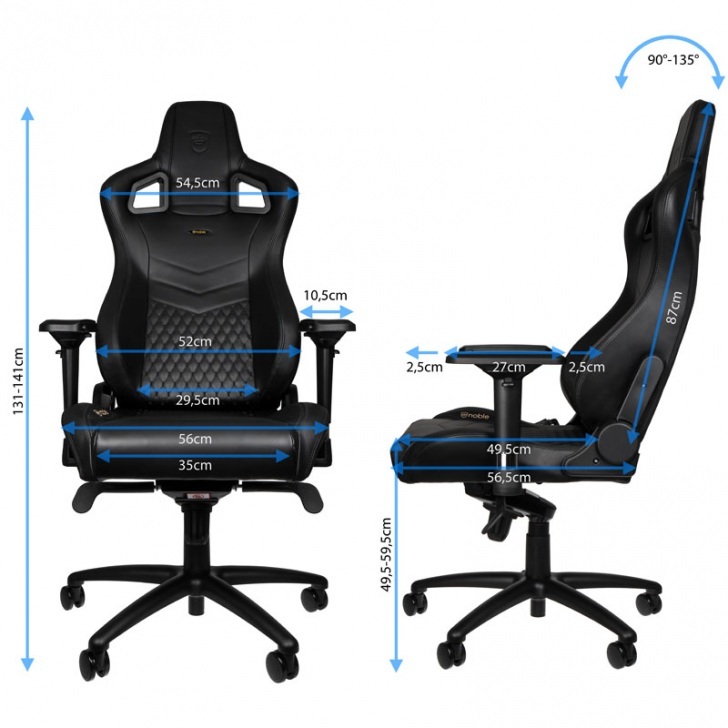 Fotel gamingowy noblechairs EPIC, skóra Nappa, czarny, czarne obszycie.