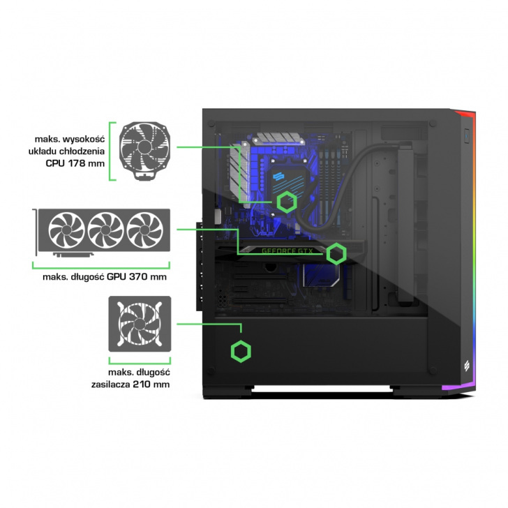 Maksymalne wymiary kluczowych podzespołów w Gladius GD6TG ARGB