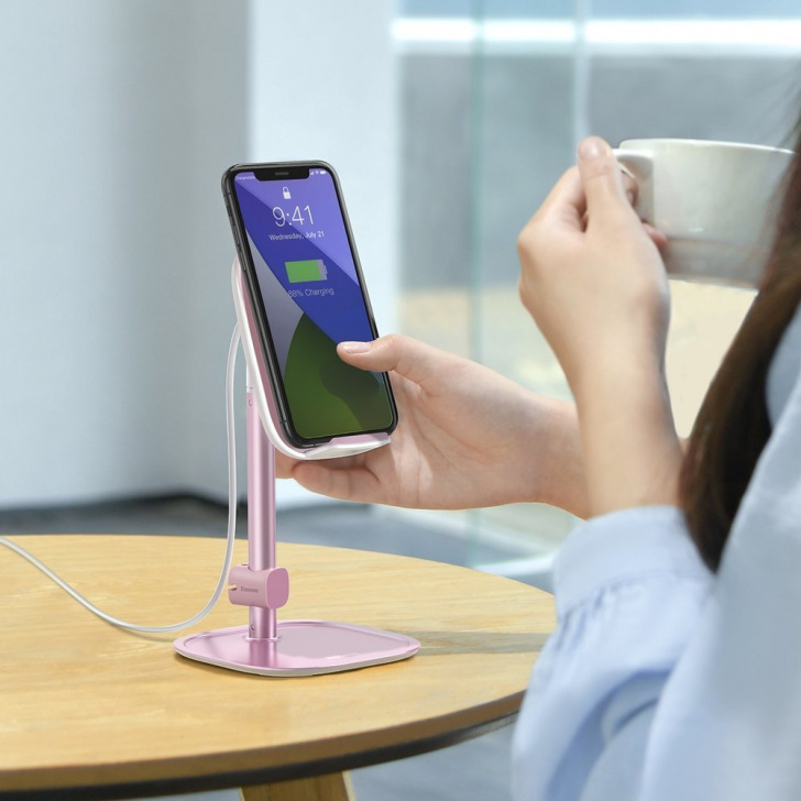 Pol Pl Baseus Bezprzewodowa Ladowarka Qi 15 W Teleskopowy Stojak Uchwyt Podstawka Na Telefon Z Kablem Usb Rozowy Suwy D0r 63471