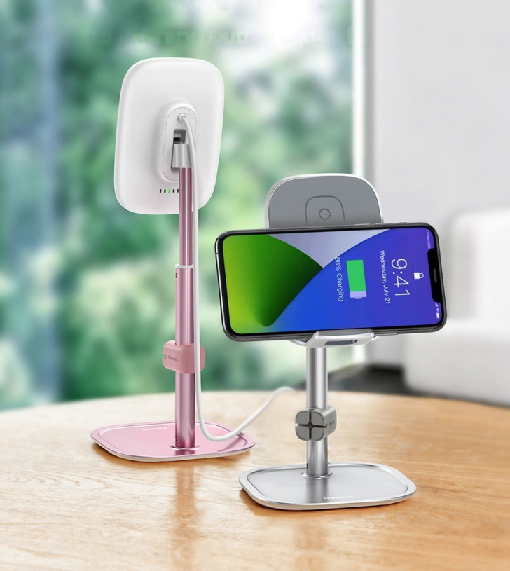 Pol Pl Baseus Bezprzewodowa Ladowarka Qi 15 W Teleskopowy Stojak Uchwyt Podstawka Na Telefon Z Kablem Usb Rozowy Suwy D0r 63471